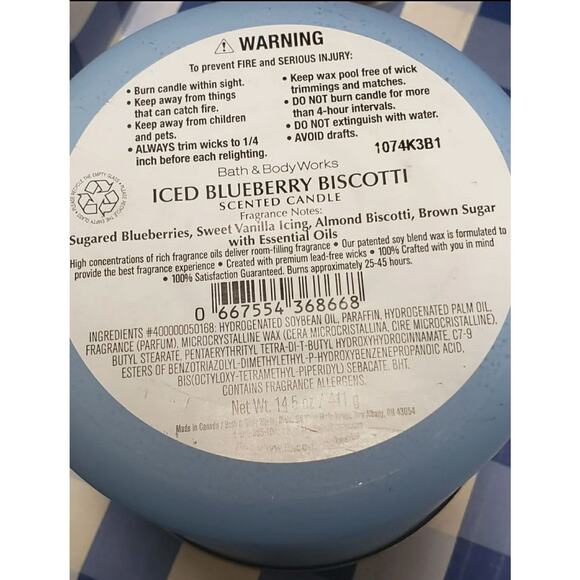 BBW Iced Blueberry Biscotti Large 3 Wick & Blueberry Sugar & Pie Single Wicks - Picture 4 of 5